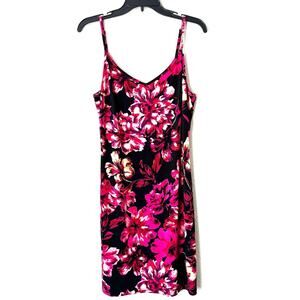WHBM Pink & Black Floral Jersey-Knit Shift Dress Size 10